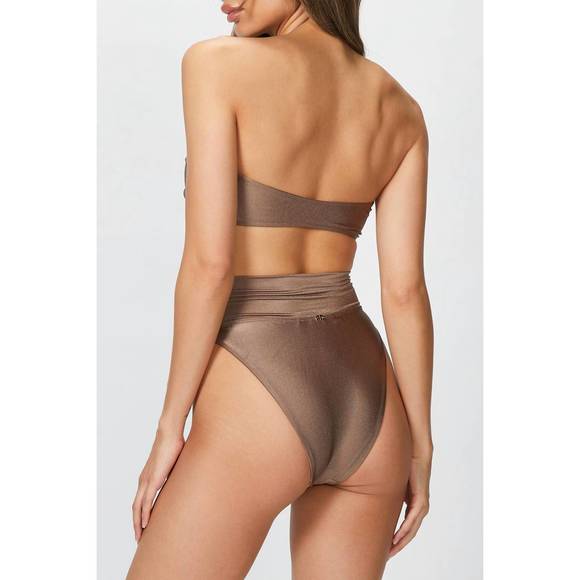 NEW ADRIANA DEGREAS solid high-leg strapless bikini set in nut brown - Picture 2 of 2
